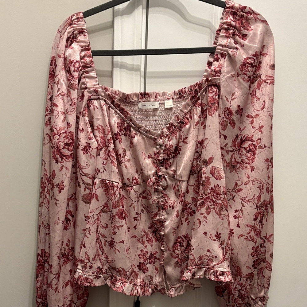 Altar'd State Blush Pink Floral Peasant Blouse